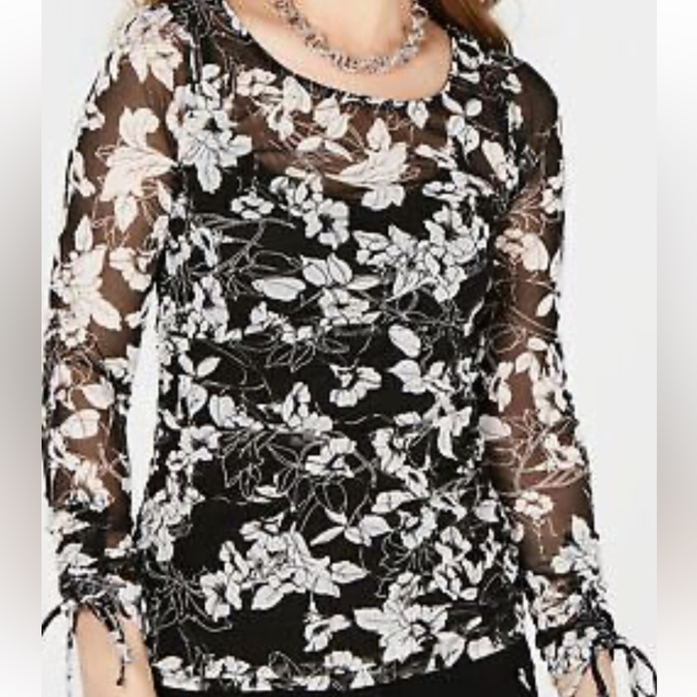 Inc floral black and white top